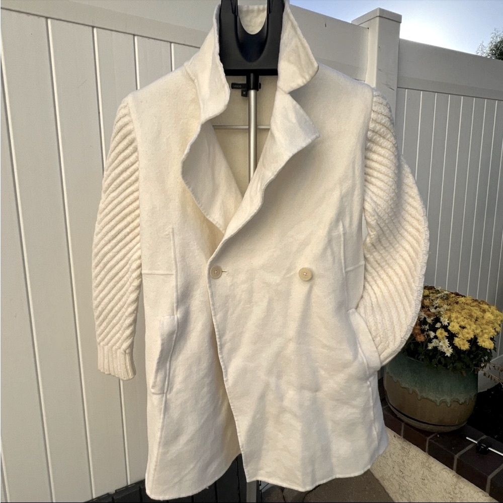 Vince Women wool Coat beige white Knit Arms Textured Org$749 Cardigan Cream